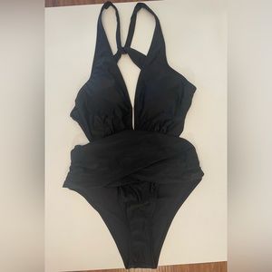 Mindful Solids Deep Onyx Plunge Black One Piece